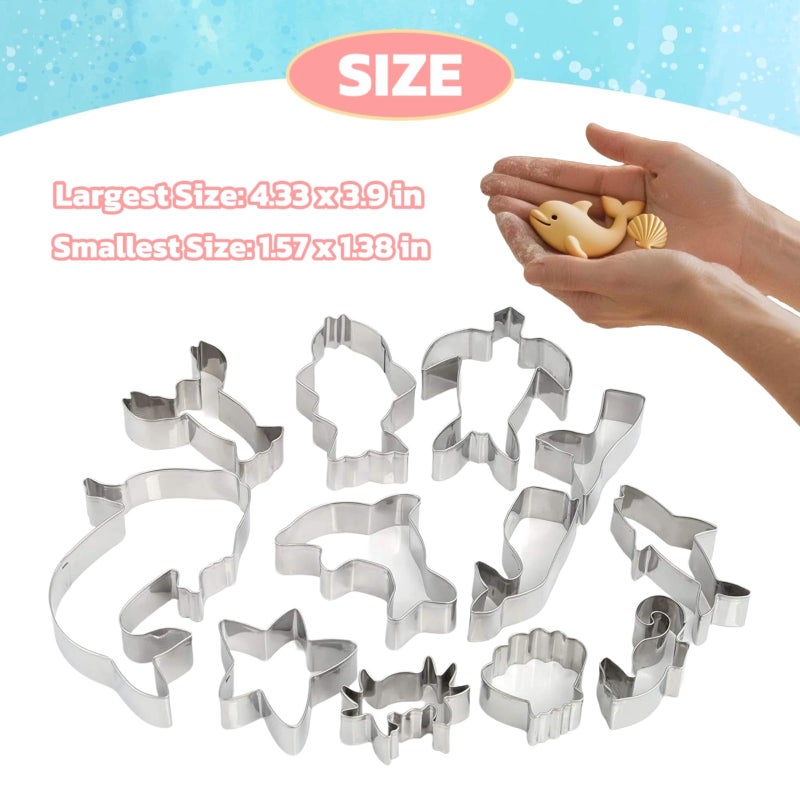 GWHOLE 12Pcs Sea Creature Cookie Cutter Set, Small Ocean Sea Life Mermaid Cookie and Fondant Cutter for Kids - Image 3